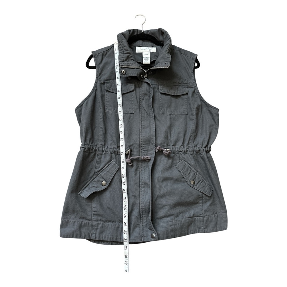 SEBBY BLUE GRAY UTILITY VEST DRAWSTRING WAIST ZIP UP BUTTON POCKETS SIZE XL - Picture 3 of 5